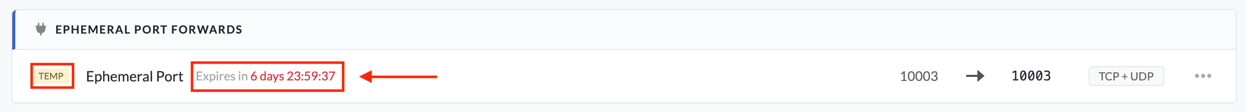 Example of expiration of Port Forward